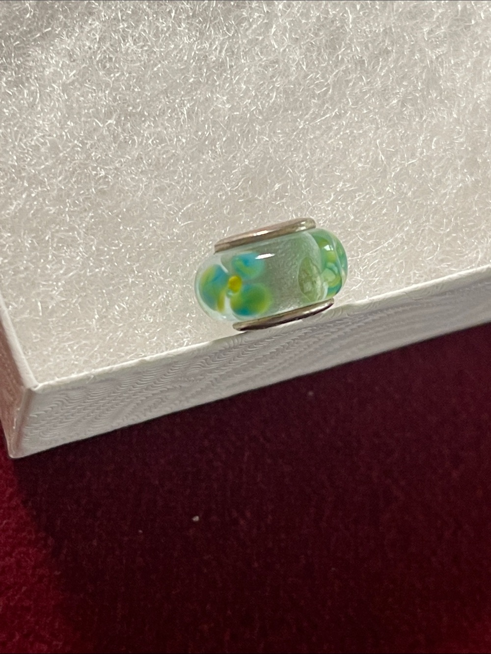 Pandora Glass Floral Charm in Light Green and Blue